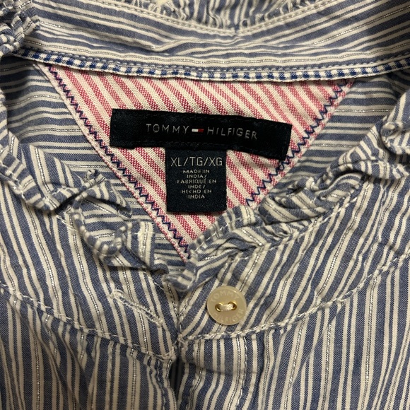 Tommy Hilfiger Striped Ruffle Roll Tab Button Down Women Top‎ Size Extra Large - Picture 3 of 9